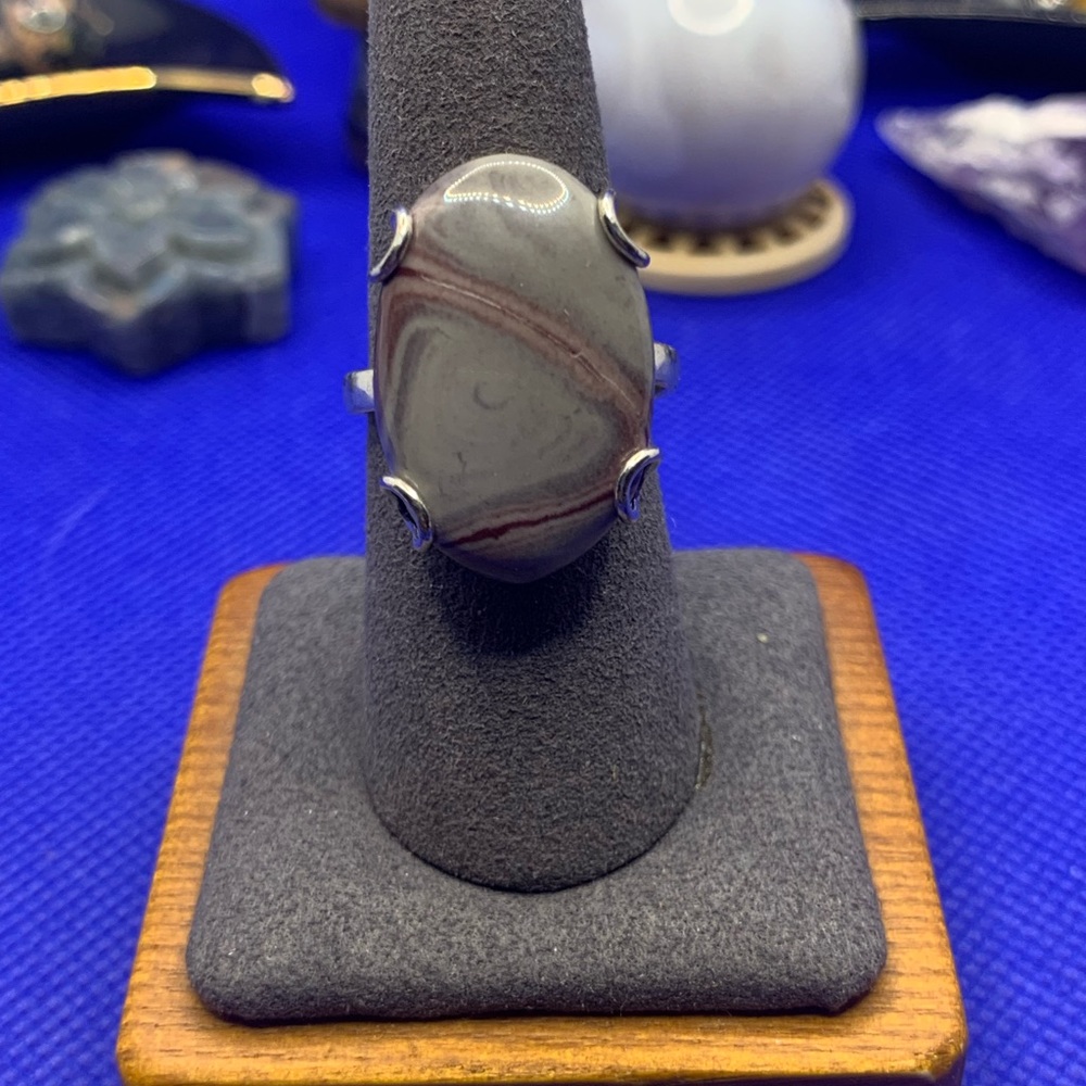 Stunning GENUINE Polychrome Jasper Ring, .925 Sterling Silver Overlay, Size 8.75